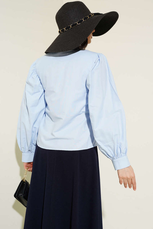 Balloon Sleeve Short Shirt Ice Blue