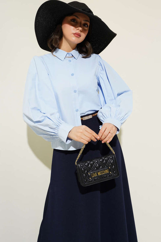 Balloon Sleeve Short Shirt Ice Blue