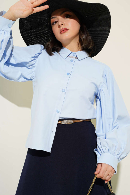 Balloon Sleeve Short Shirt Ice Blue