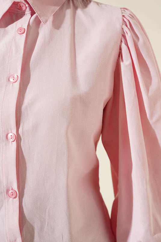 Balloon Sleeve Short Shirt Pink