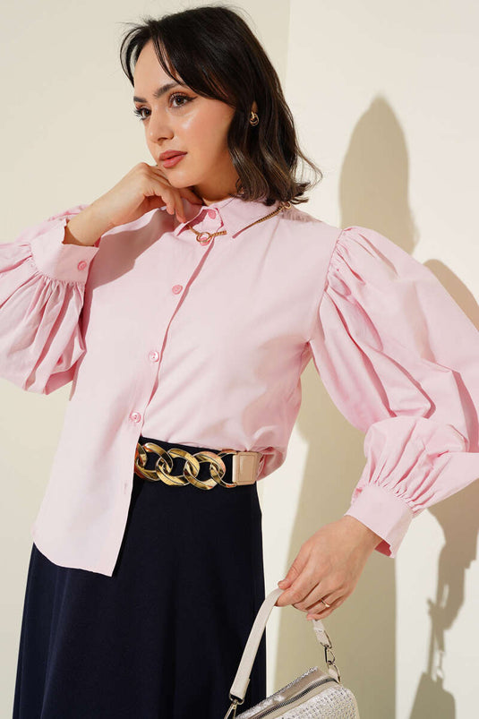 Balloon Sleeve Short Shirt Pink