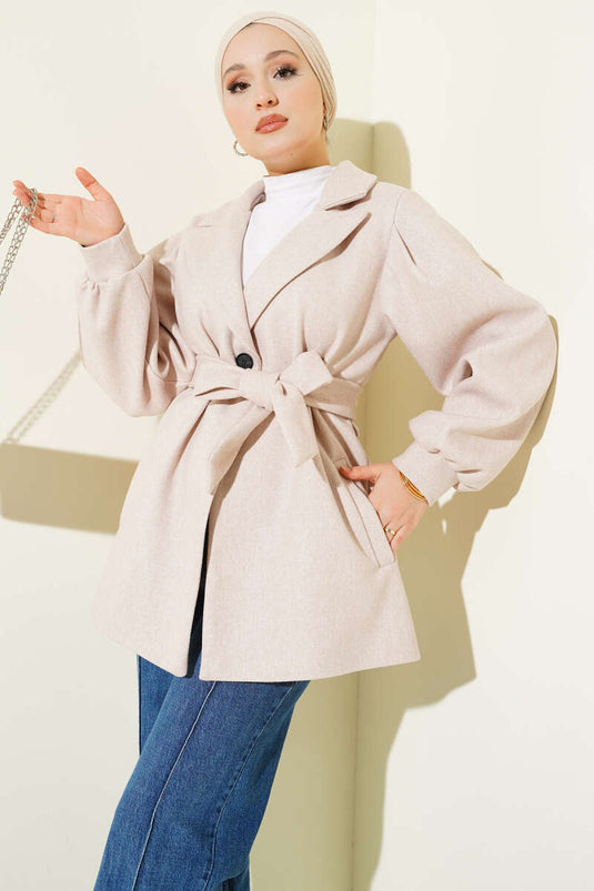 Balloon Sleeve Short Cashmere Coat Light Pink