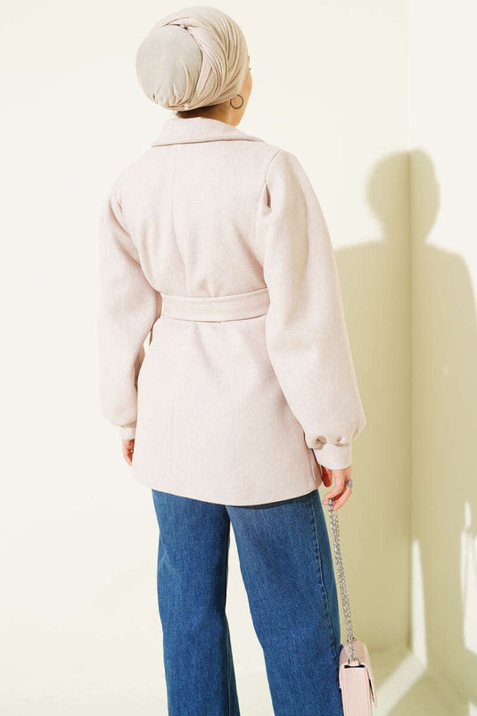 Balloon Sleeve Short Cashmere Coat Light Pink