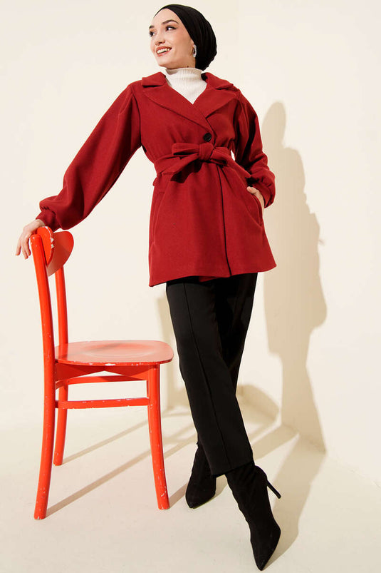 Balon Kol Kısa Kaşe Kaban Bordo