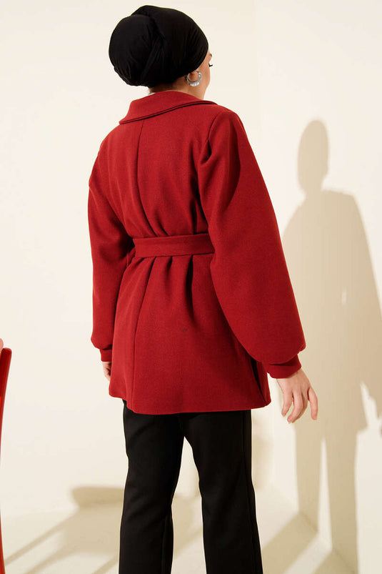 Balon Kol Kısa Kaşe Kaban Bordo