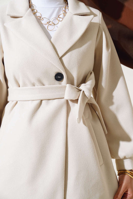 Balon Kol Kısa Kaşe Kaban Ekru