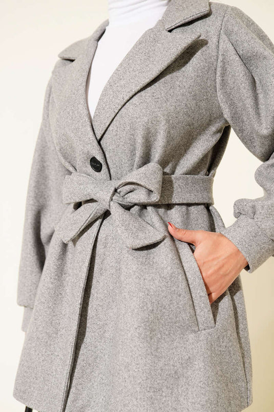 Balloon Sleeve Short Tweed Overcoat Gray