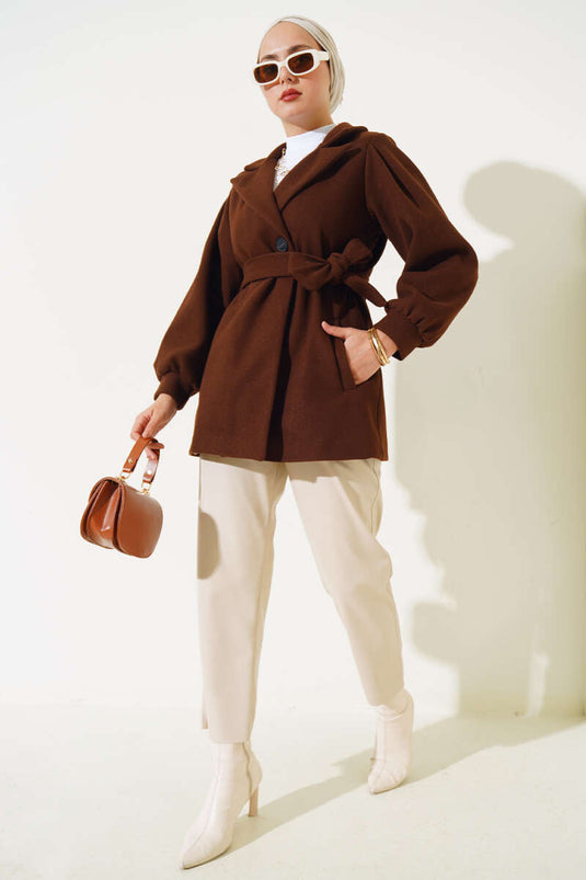 Short Sleeve Balloon Coat Brown