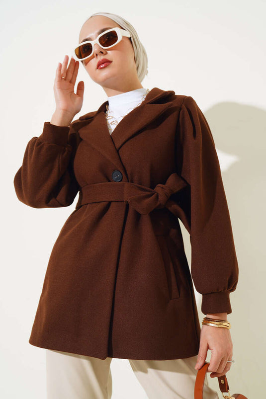 Short Sleeve Balloon Coat Brown