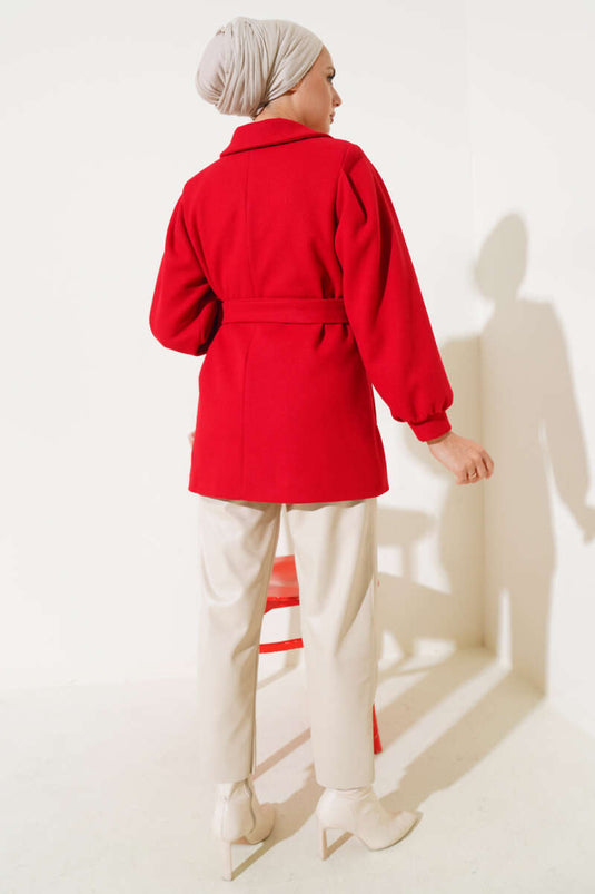 Balon Kol Kısa Kaşe Kaban Kırmızı