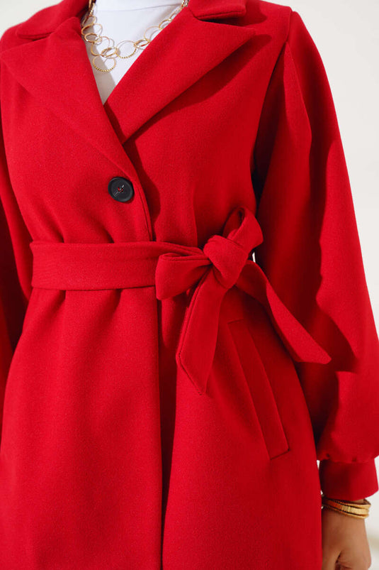 Balon Kol Kısa Kaşe Kaban Kırmızı