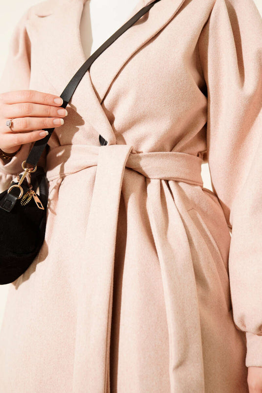 Balon Kol Kısa Kaşe Kaban Latte