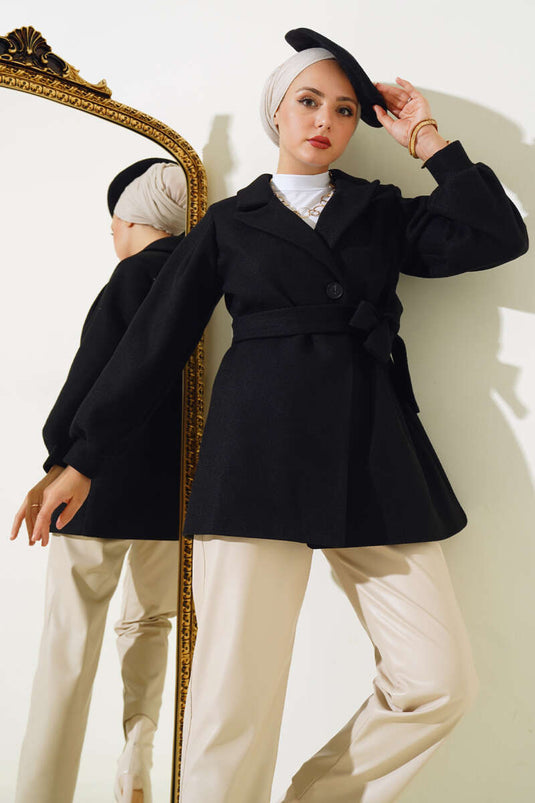 Balon Kol Kısa Kaşe Kaban Siyah