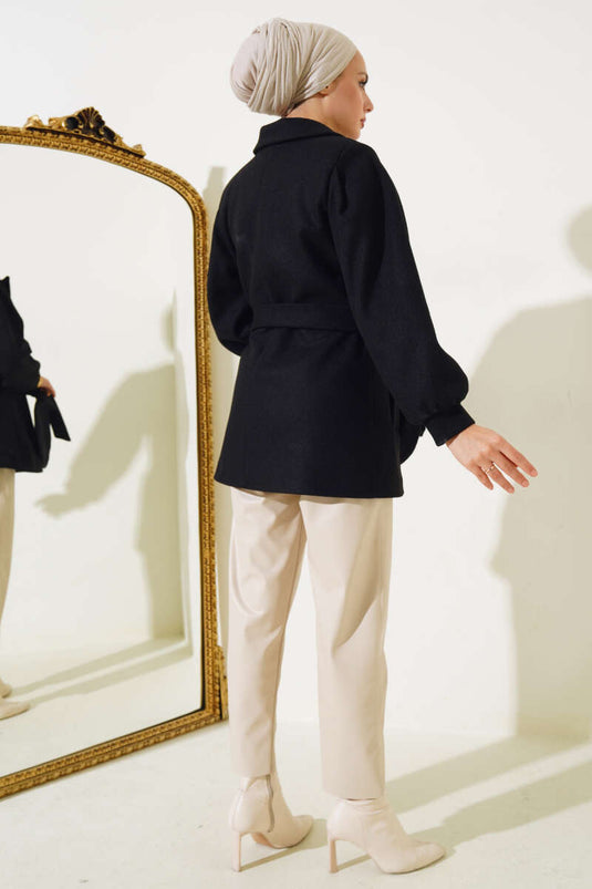 Balon Kol Kısa Kaşe Kaban Siyah