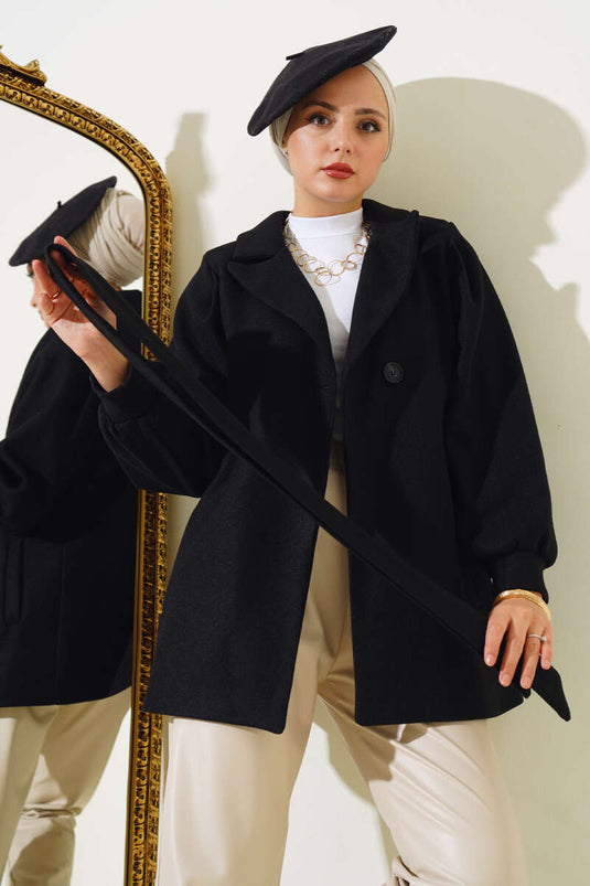 Balon Kol Kısa Kaşe Kaban Siyah