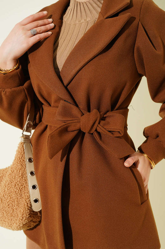 Balloon Sleeve Short Cashmere Coat in Tan