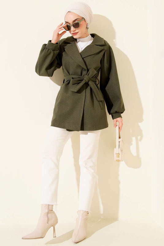 Balon Kol Kısa Kaşe Kaban Yeşil