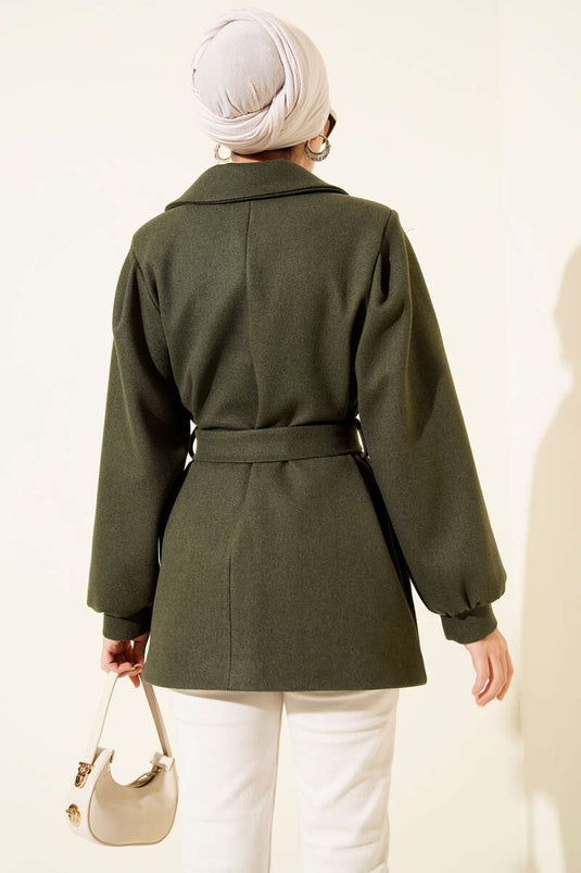 Balon Kol Kısa Kaşe Kaban Yeşil