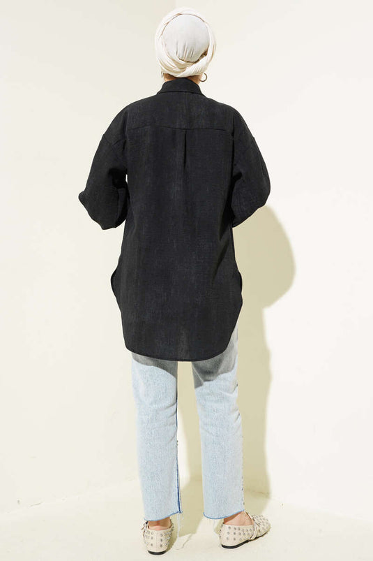 Camicia con lacci e polsini a palloncino, nera