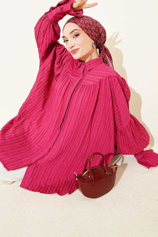 Chemise à manches ballon avec poignets, couleur cerise