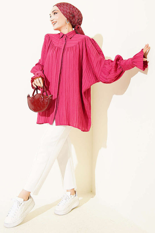 Chemise à manches ballon avec poignets, couleur cerise