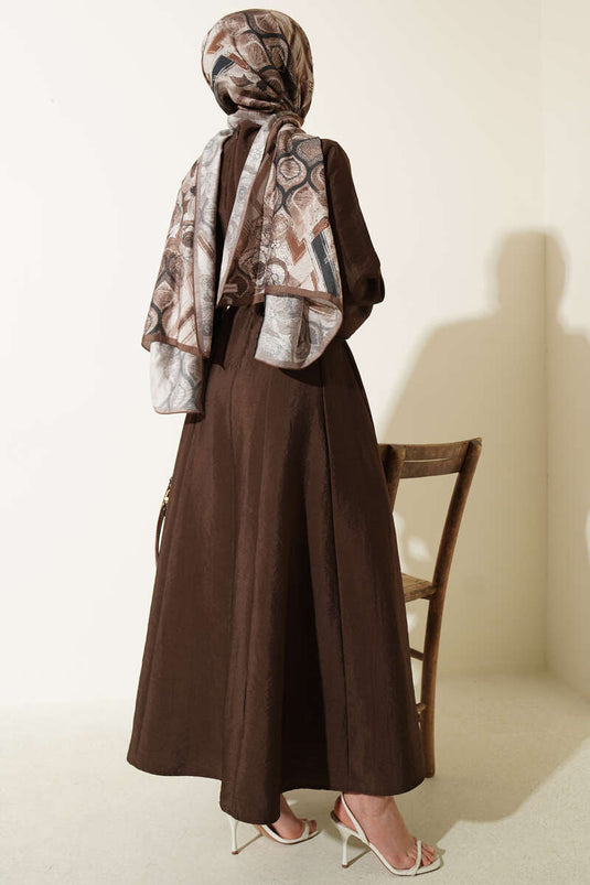 Robe ceinturée à cordon Balon Kol Pensli marron