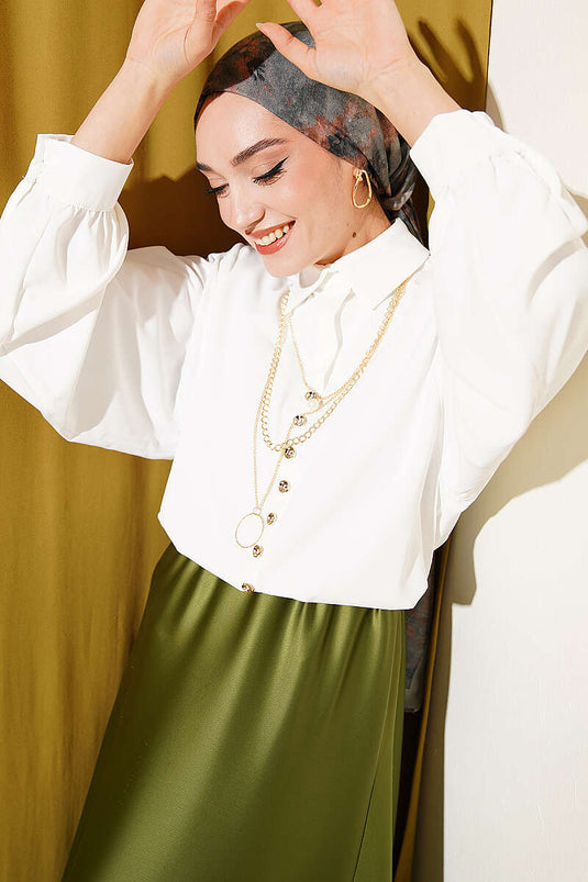Balloon Sleeve Loose Short Shirt Ecru