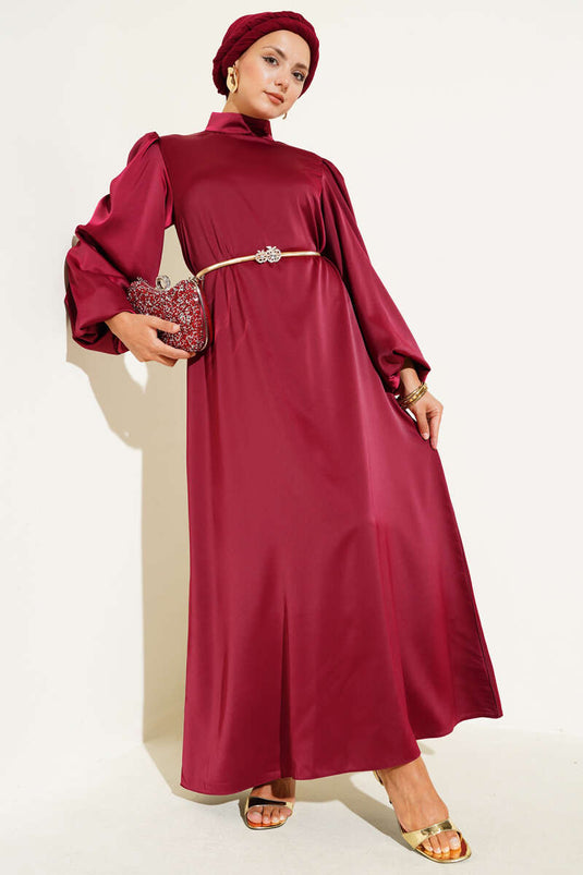 Balon Kol Saten Abiye Bordo