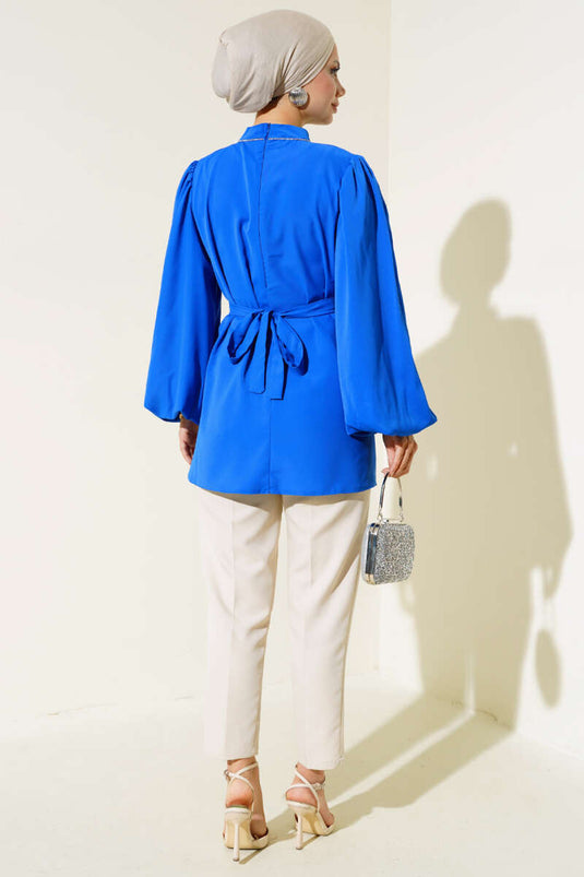 Balloon Sleeve Satin Tunic Royal Blue