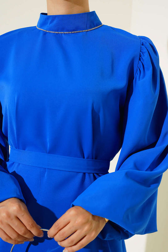 Balloon Sleeve Satin Tunic Royal Blue