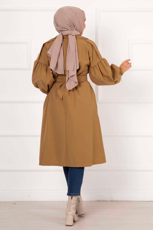 Manchon ballon avec ceinture mobile Trench imperméable Tan