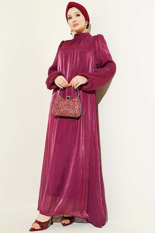 Robe de soirée en chiffon à manches ballon bordeaux