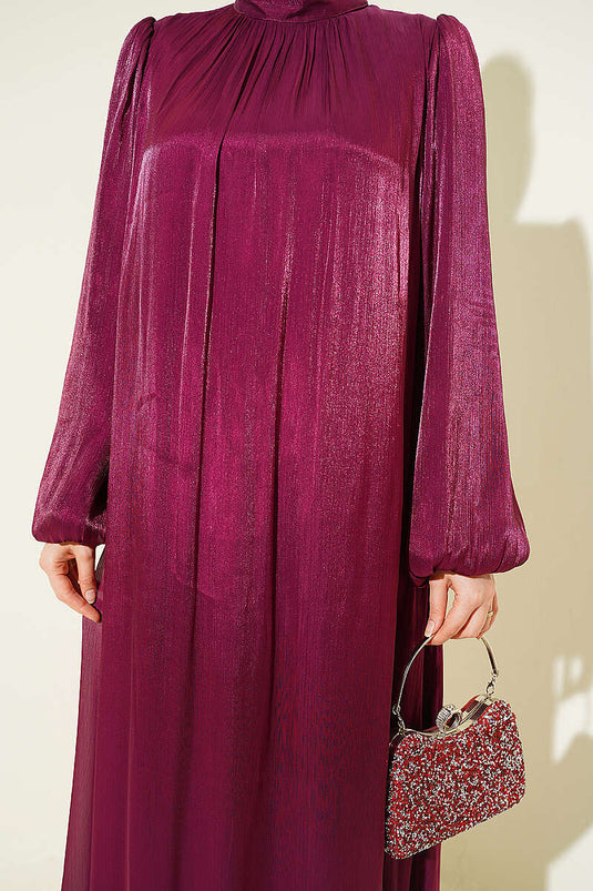 Robe de soirée en chiffon à manches ballon bordeaux