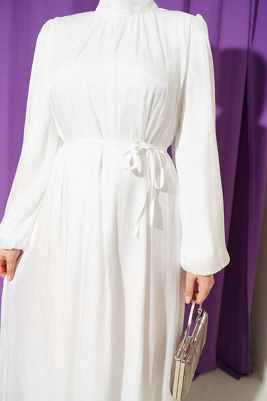 Robe de soirée en chiffon à manches ballon couleur écru
