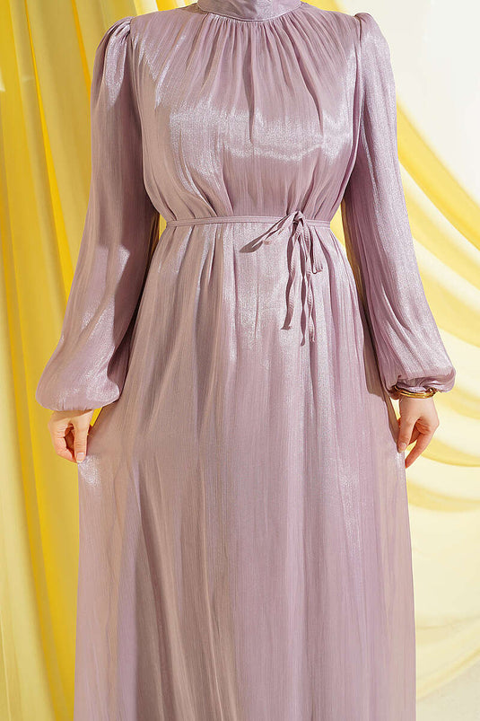 Robe de soirée en chiffon lilas à manches ballon