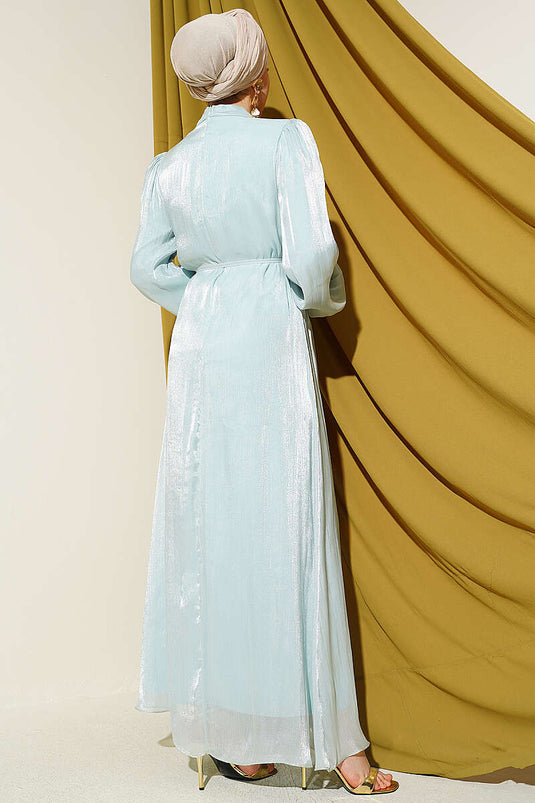 فستان سهرة شيفون بأكمام بالون باللون النعناعي
