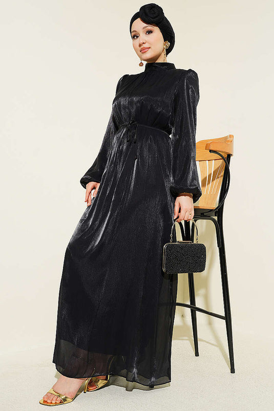 Robe de soirée en chiffon à manches ballon noire