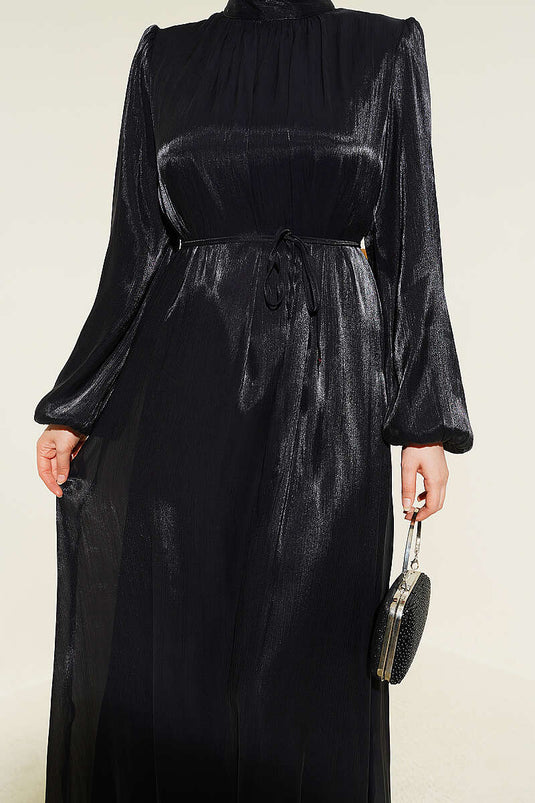 Robe de soirée en chiffon à manches ballon noire