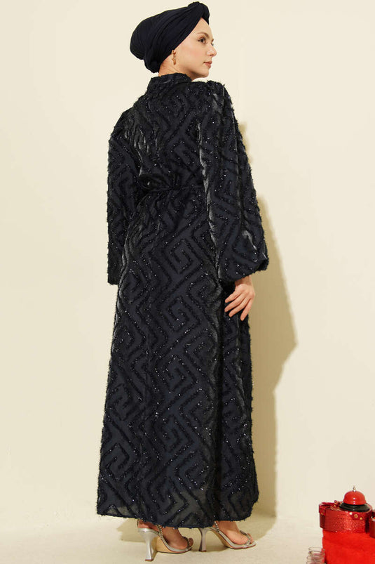 فستان سهرة بالون كول سيم بسكللي باللون الكحلي