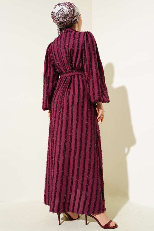 Balloon Sleeve Glitter Bearded Dress Purple