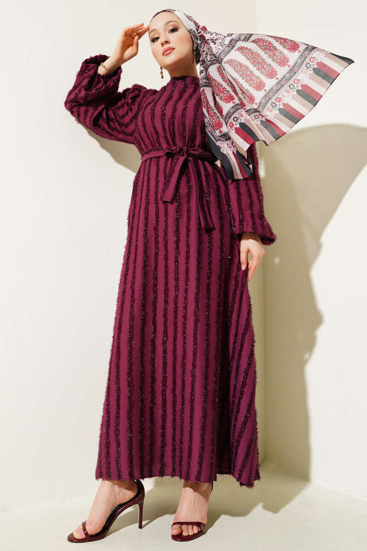 Balloon Sleeve Glitter Bearded Dress Purple