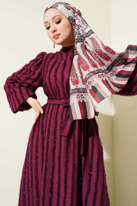 Balloon Sleeve Glitter Bearded Dress Purple