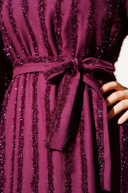 Balloon Sleeve Glitter Bearded Dress Purple