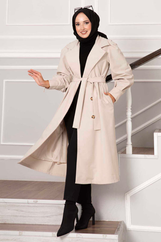 Trench imperméable à manches ballon Beige