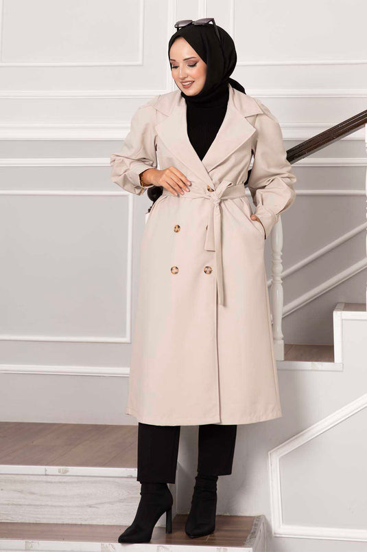 Trench imperméable à manches ballon Beige