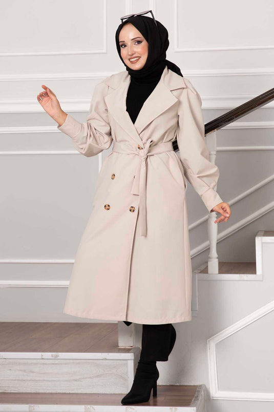 Trench imperméable à manches ballon Beige