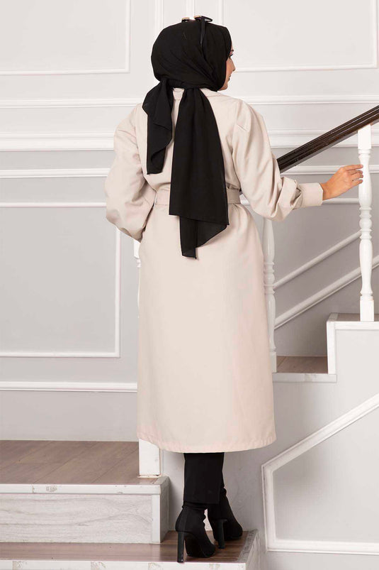 Trench imperméable à manches ballon Beige