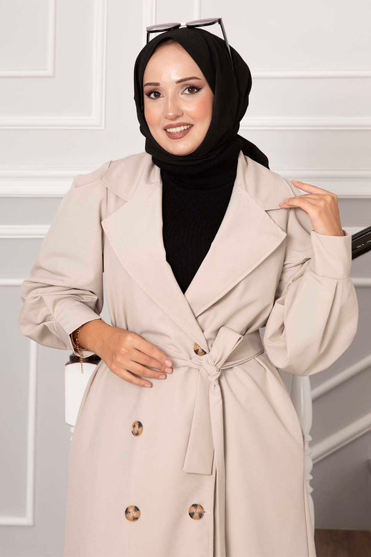 Trench imperméable à manches ballon Beige