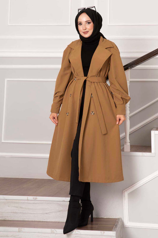 Trench imperméable à manches ballon Tan