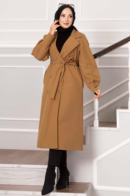 Trench imperméable à manches ballon Tan